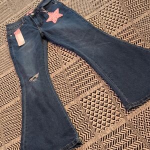 GOGO Kids' Denim Flares with Pink Star Accent